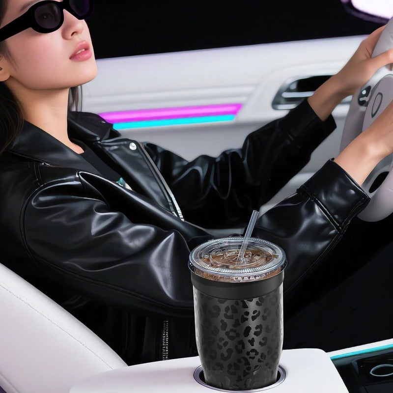 Niceyos Universal Iced Coffee Sleeve - Upgraded Double Wall Reusable Stainless Steel Holder Sleeves Insulator for Cold Drinks Fits Starbucks Dunkin Donuts McDonalds Small Medium Large Cup (Black Leopard) - Image 5